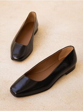 Women's Black Patent Square-Toe Ballet Flats